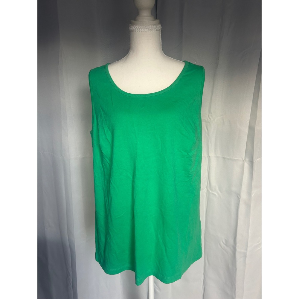Lands End Womens 1X Green Cotton Tank Top Plus Size 16W-18W. Minimalist. - Picture 1 of 6